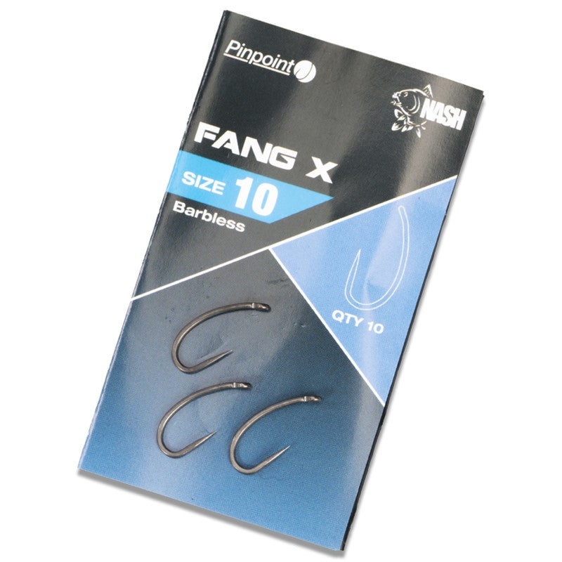 Nash Pinpoint Fang X Barbless Carp Hooks Pack of 10