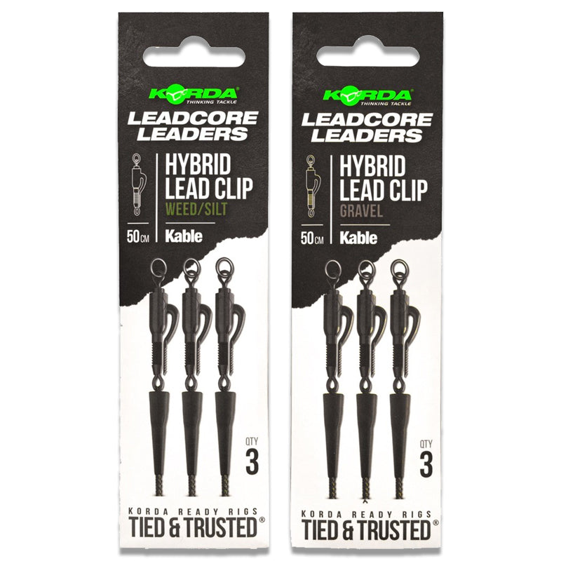 Korda Leadcore Leader Hybrid Lead Clip 50cm Pack of 3